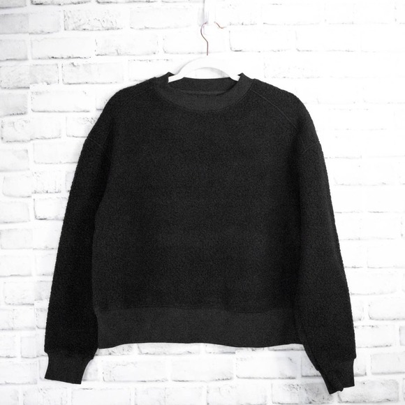 Everlane Black Teddy Sherpa Crewneck Pullover Sweater XS Fleece Sweatshirt - Picture 5 of 14
